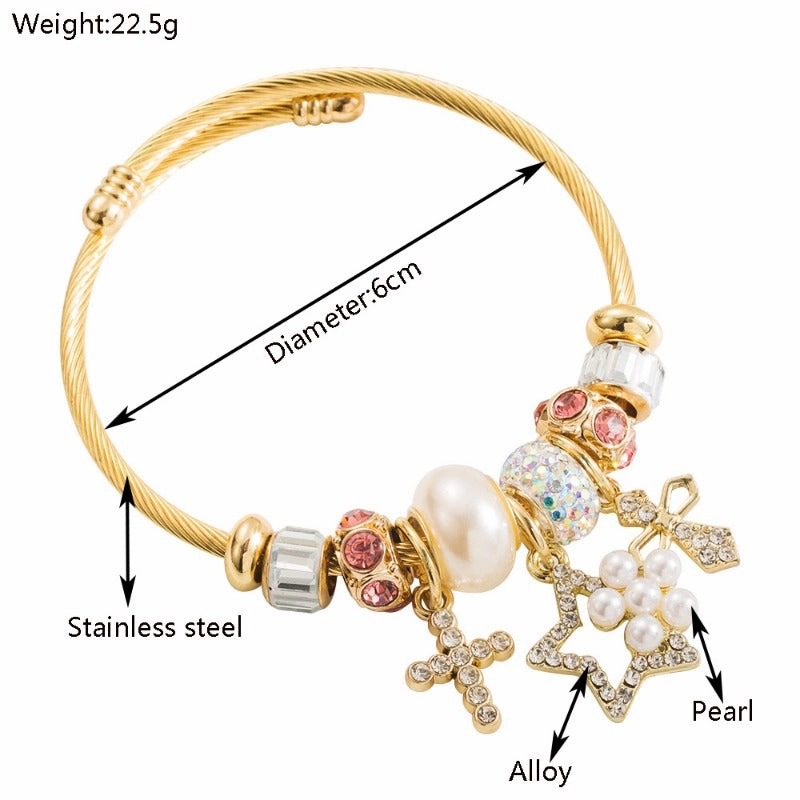 Wholesale Fashion Stainless Steel Open Heart Cross Bear Diamond Bracelet