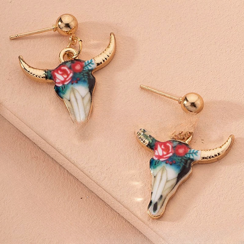 Wholesale Fashion Western Style Colorful Bull Head Earrings