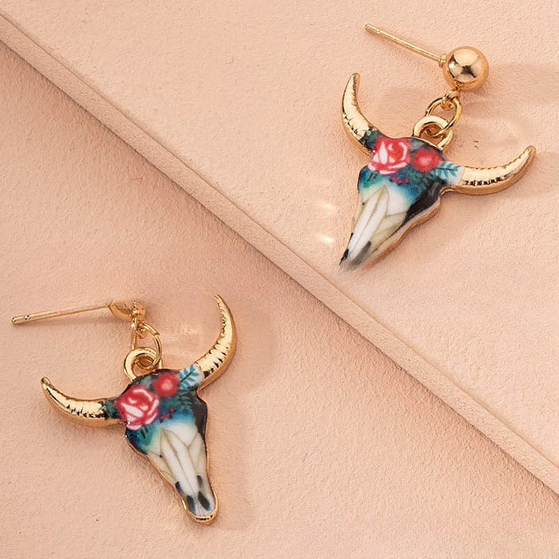 Wholesale Fashion Western Style Colorful Bull Head Earrings