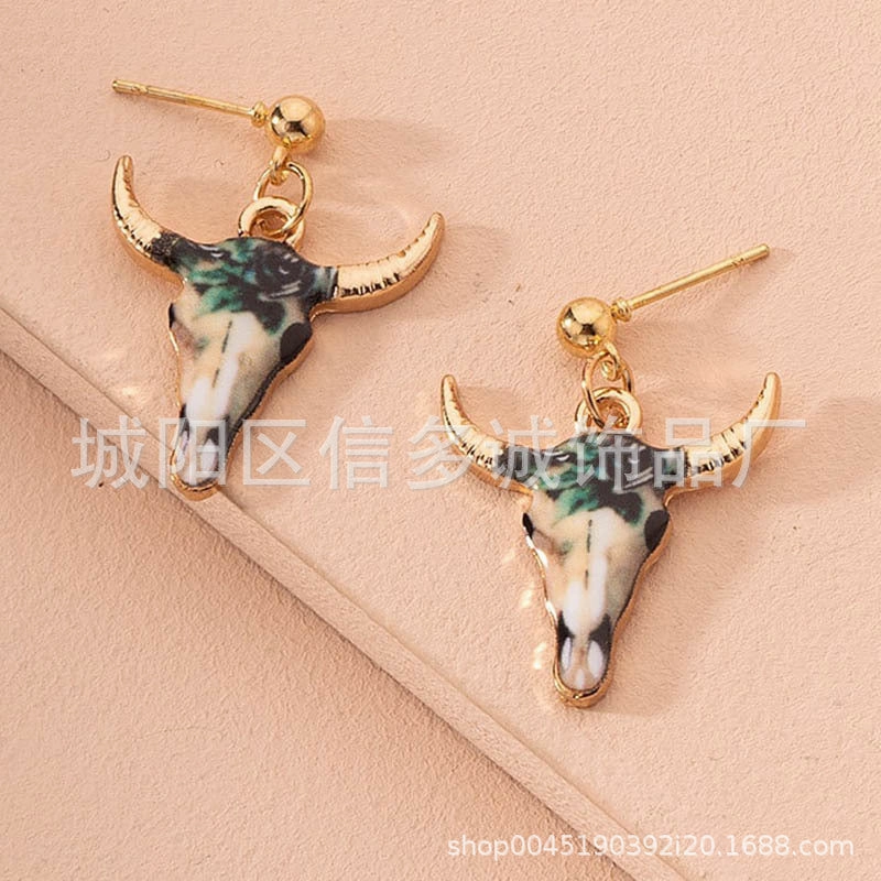 Wholesale Fashion Western Style Colorful Bull Head Earrings