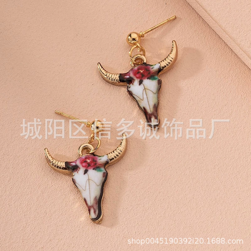 Wholesale Fashion Western Style Colorful Bull Head Earrings
