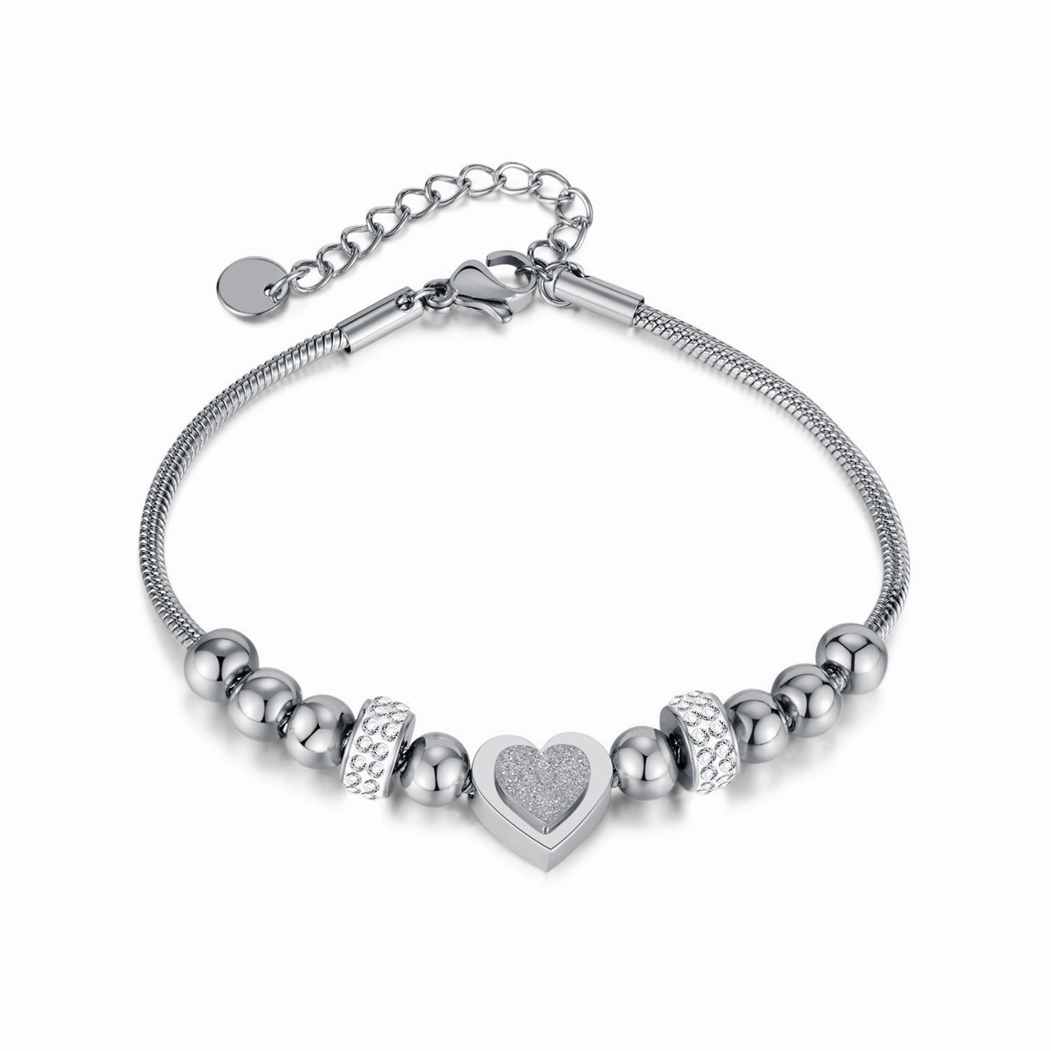 Wholesale Fashion Zircon Three-dimensional Frosted Heart Stainless Steel Beaded Bracelet