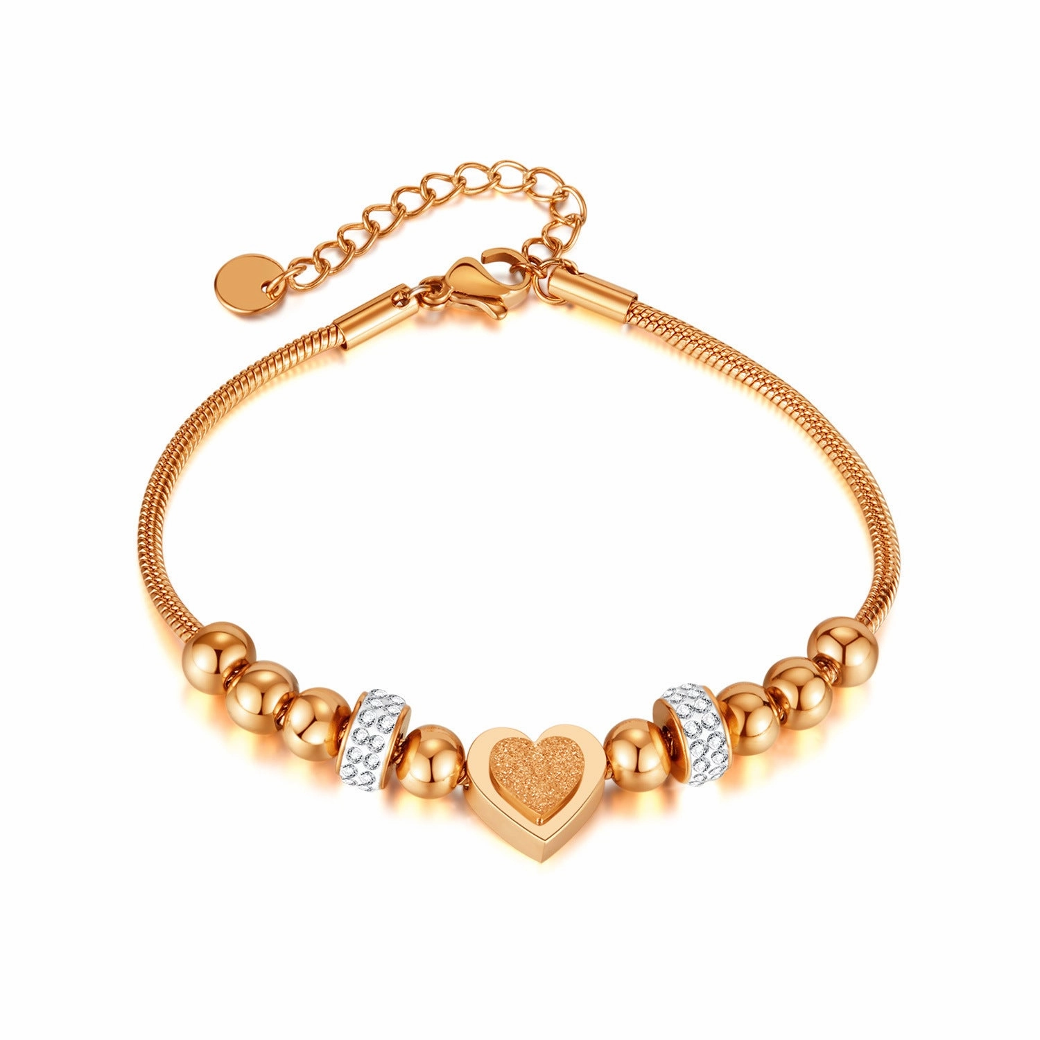 Wholesale Fashion Zircon Three-dimensional Frosted Heart Stainless Steel Beaded Bracelet