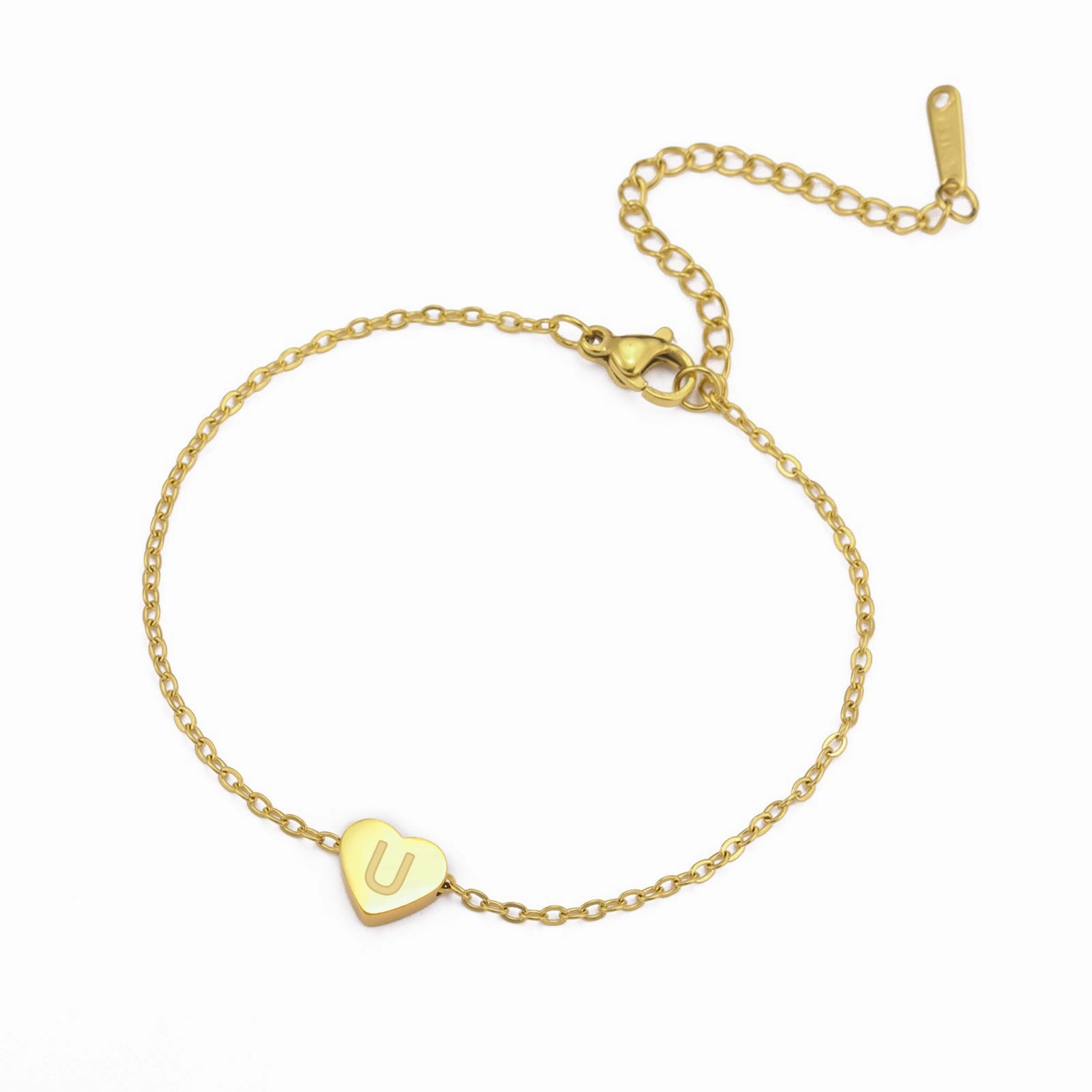 Wholesale Fashionable 26 English letters with heart-shaped stainless steel bracelet