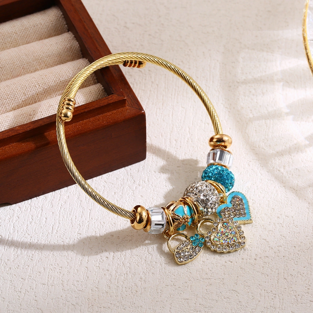 Wholesale Fashionable All-match Diamond Stainless Steel Heart Pendant Couple Adjustable Bracelet