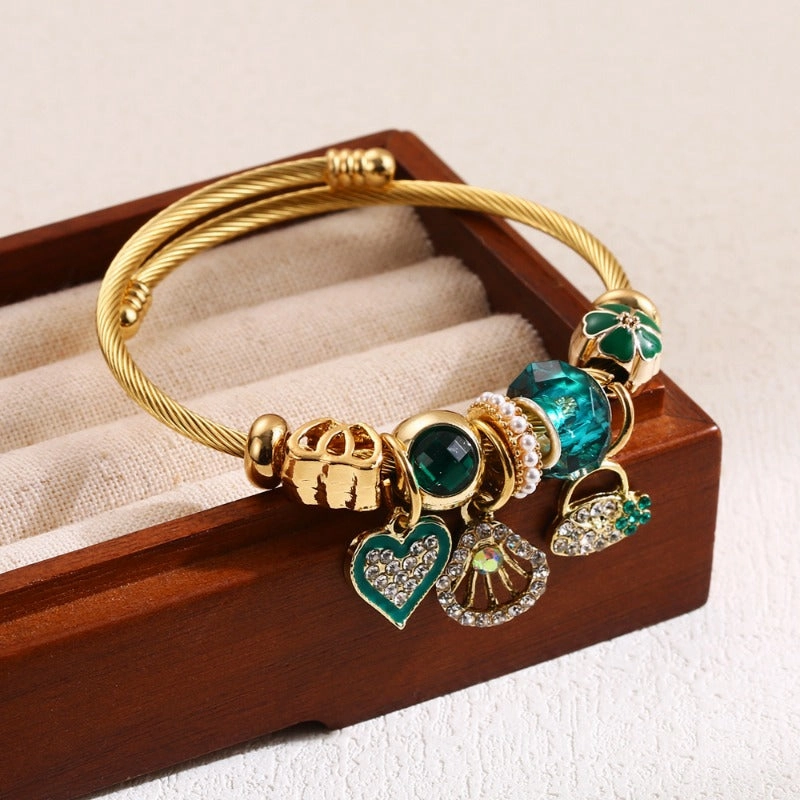 Wholesale Fashionable All-match Diamond Stainless Steel Heart Pendant Couple Adjustable Bracelet