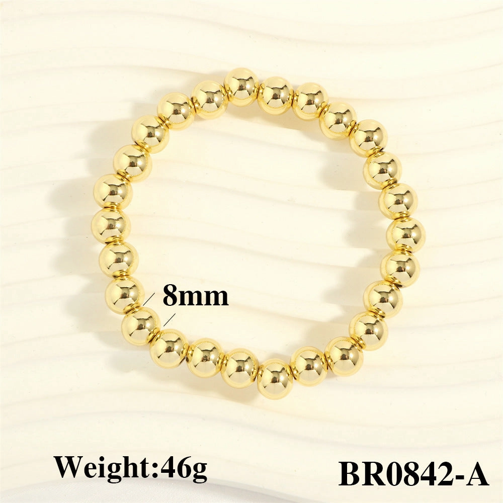 Wholesale Fashionable Color-Retaining Design Hand-Woven Copper Plated 18K Gold Bead Elastic Bracelet