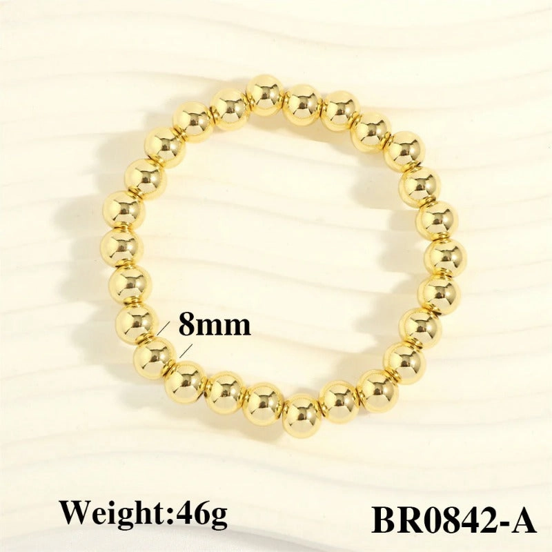 Wholesale Fashionable Color-Retaining Design Hand-Woven Copper Plated 18K Gold Bead Elastic Bracelet
