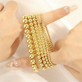 Wholesale Fashionable Color-Retaining Design Hand-Woven Copper Plated 18K Gold Bead Elastic Bracelet