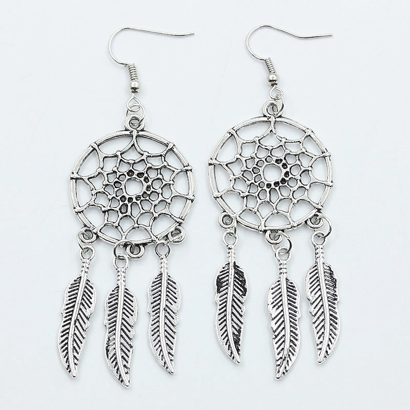 Wholesale Feather Dream Catcher Alloy Earrings