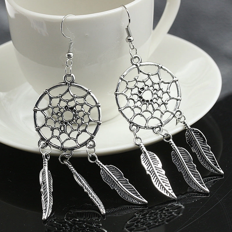 Wholesale Feather Dream Catcher Alloy Earrings