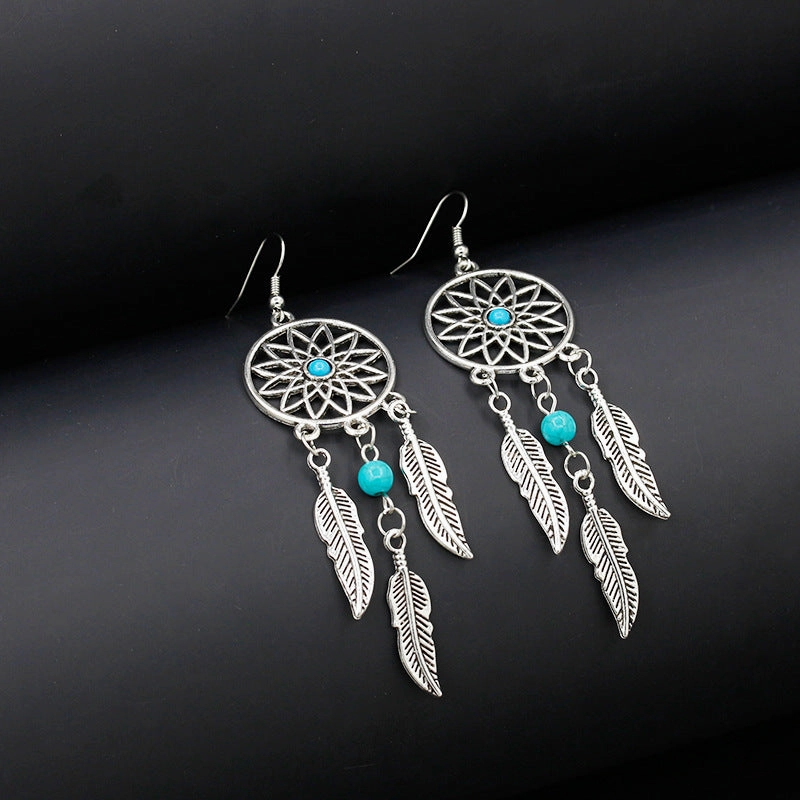 Wholesale Feather Dream Catcher Alloy Earrings