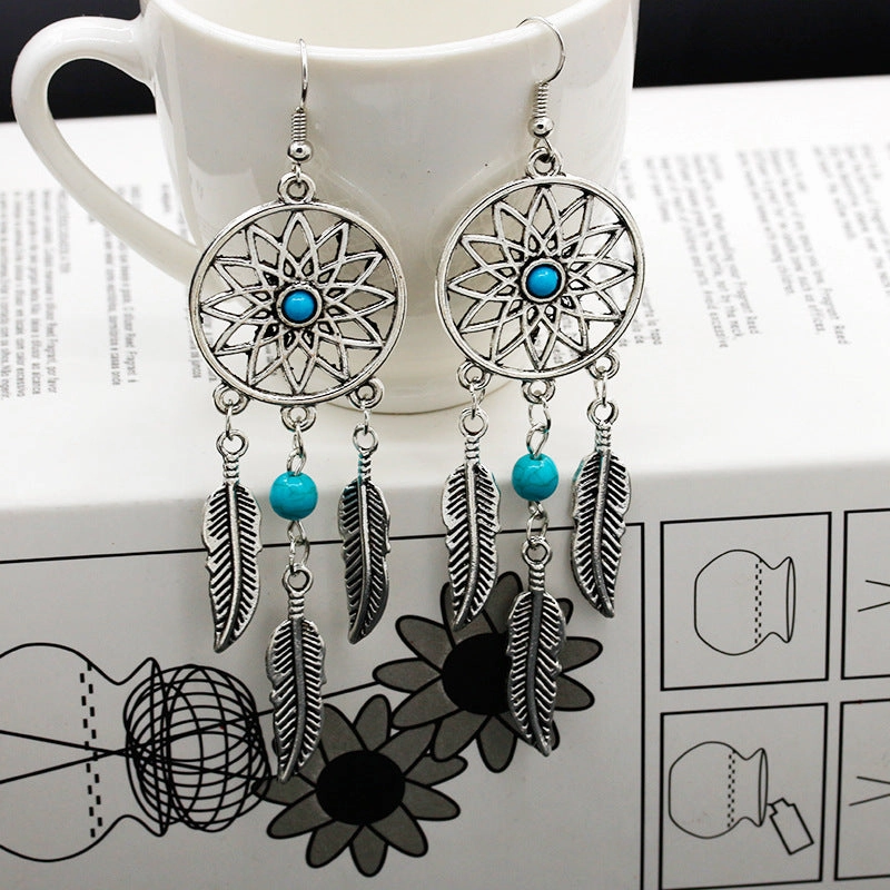 Wholesale Feather Dream Catcher Alloy Earrings