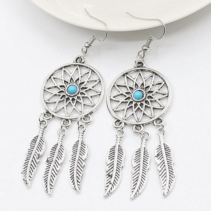 Wholesale Feather Dream Catcher Alloy Earrings