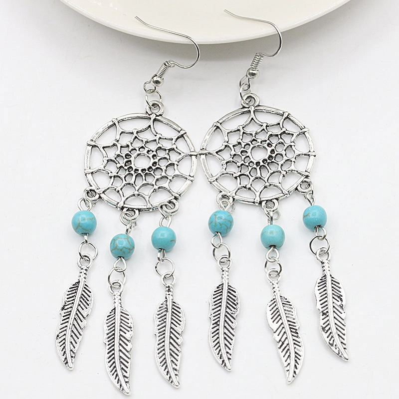 Wholesale Feather Dream Catcher Alloy Earrings