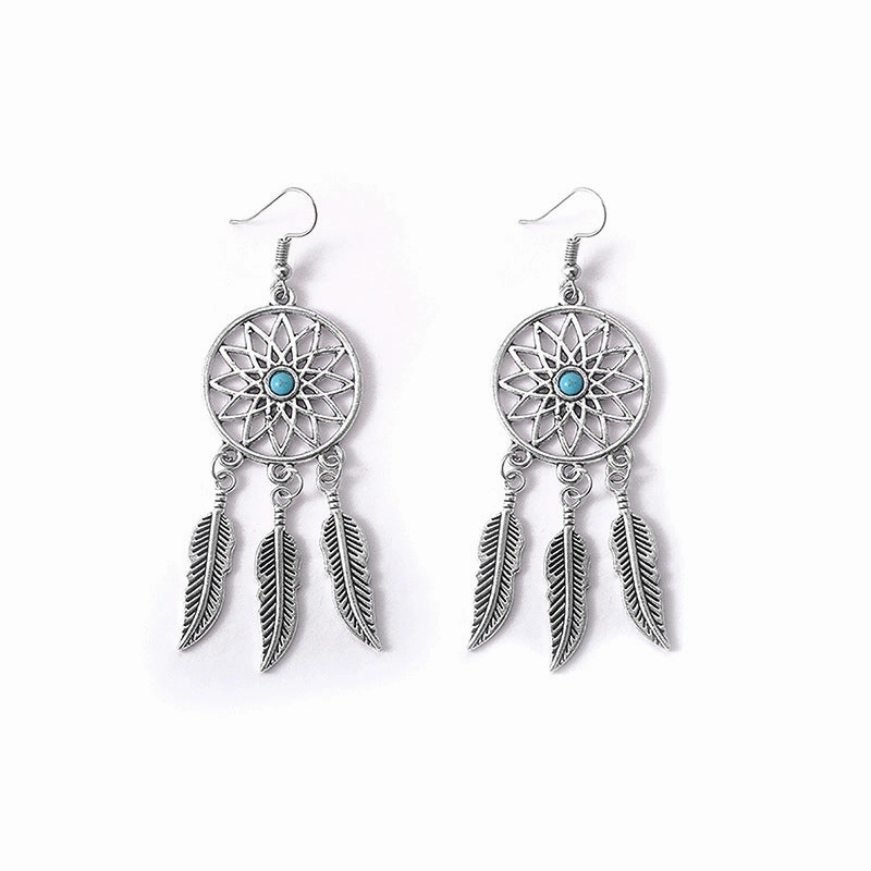 Wholesale Feather Dream Catcher Alloy Earrings