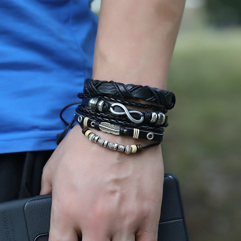 Wholesale Feather Lovers Leather Bracelet Three-Piece Set