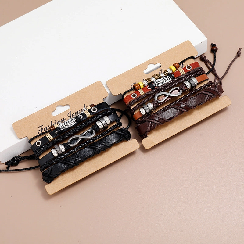Wholesale Feather Lovers Leather Bracelet Three-Piece Set