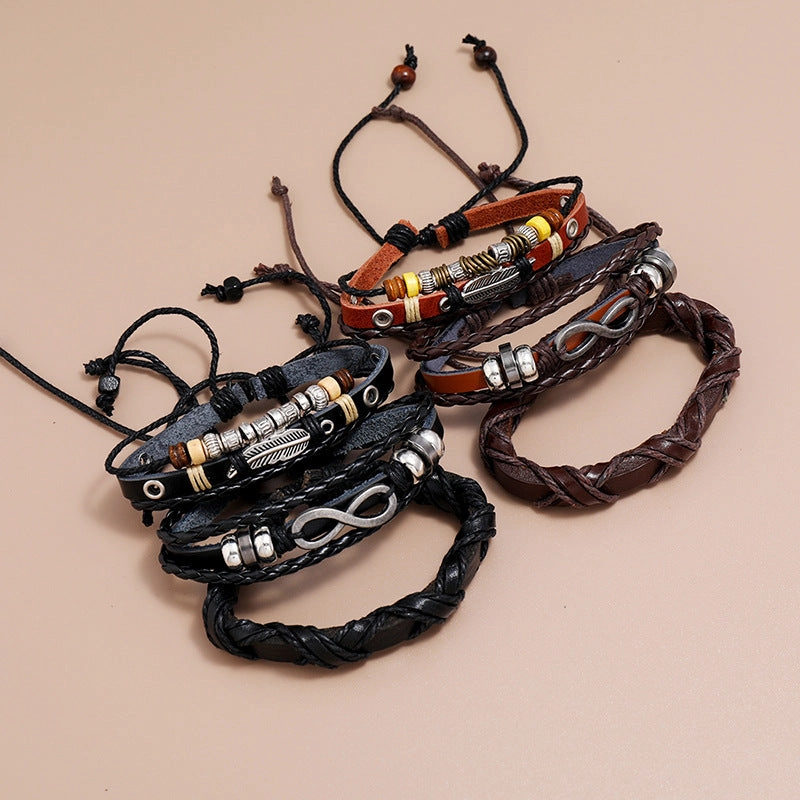 Wholesale Feather Lovers Leather Bracelet Three-Piece Set