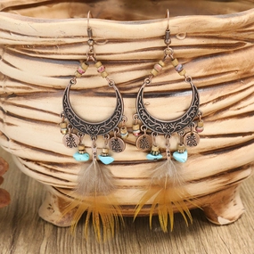 Wholesale Feather Old Long Tassel Alloy Earrings