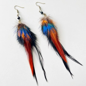 Wholesale Feather Peacock Black Crystal Beads Earrings 2 in A Pack
