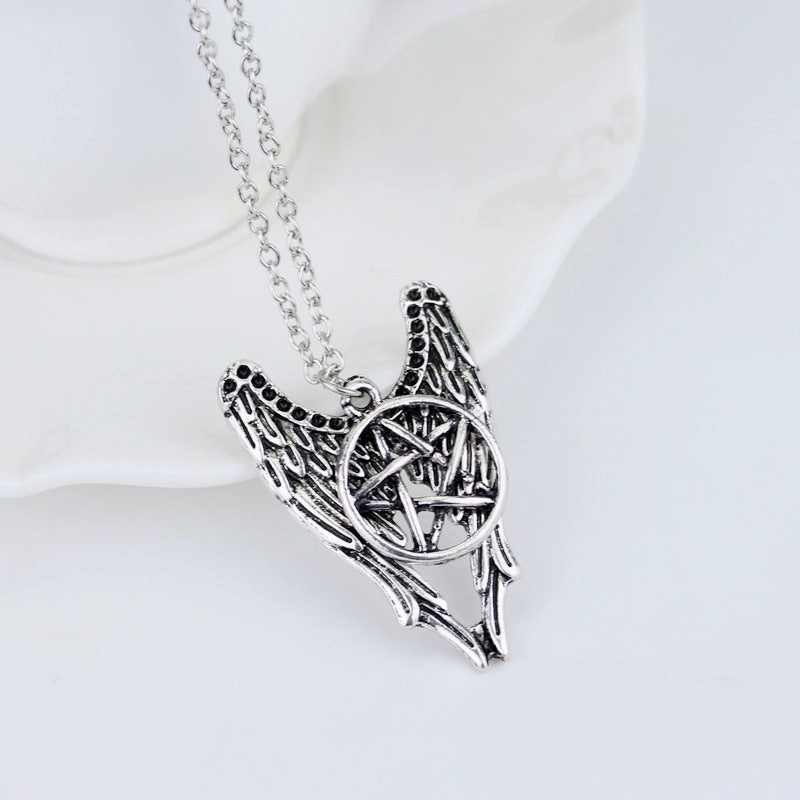 Wholesale Film and Television Evil Force Pentagram Wings Alloy Necklace