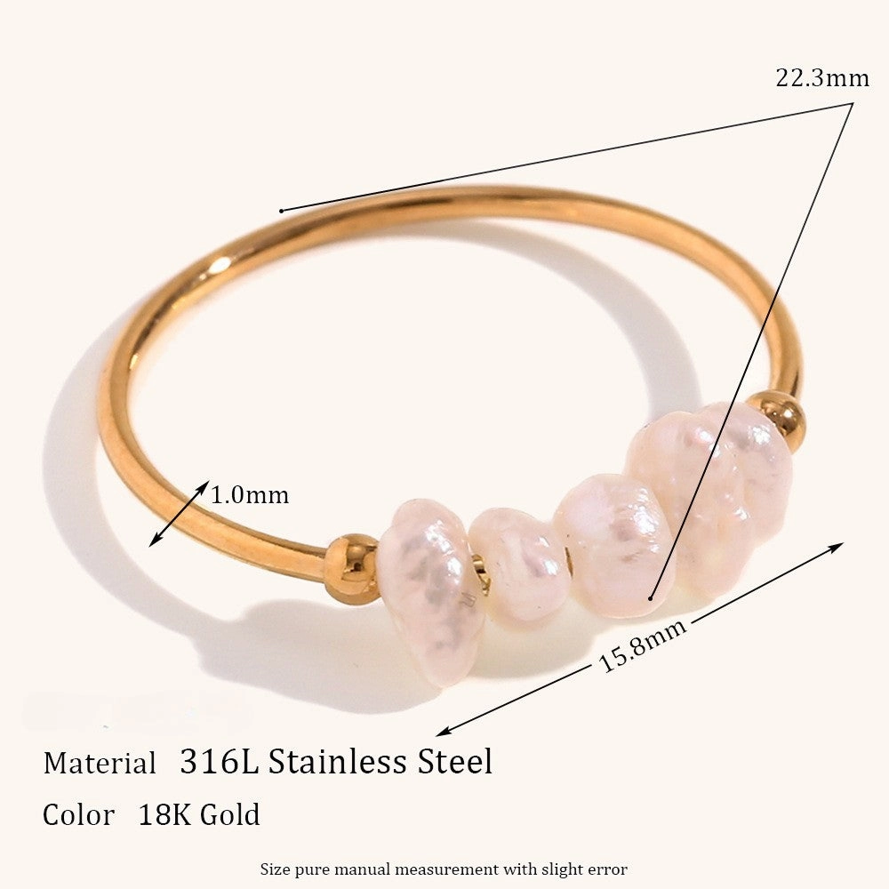 Wholesale Fine Freshwater Pearl Stainless Steel Gold Plated Ring