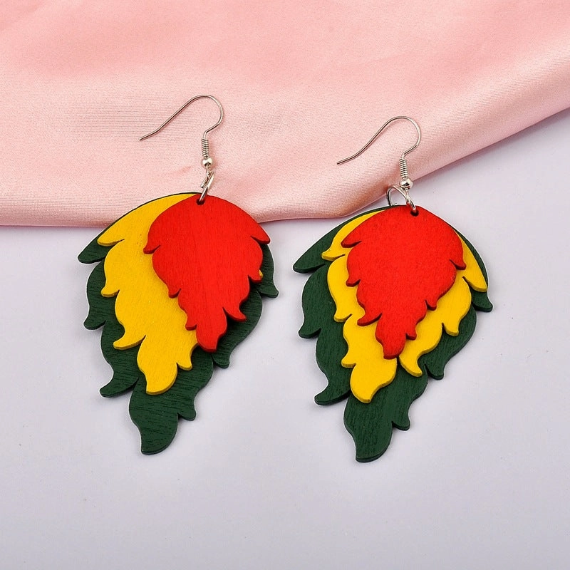 Wholesale Fire Shape Wooden Earrings