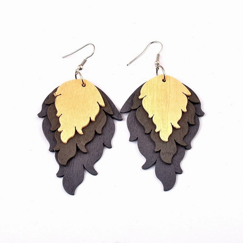 Wholesale Fire Shape Wooden Earrings