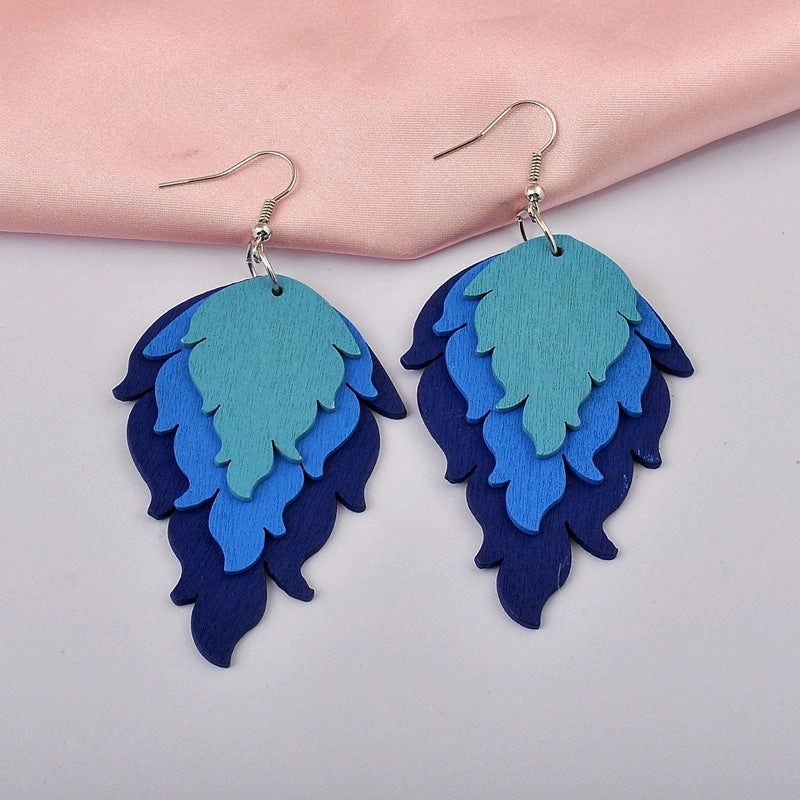 Wholesale Fire Shape Wooden Earrings