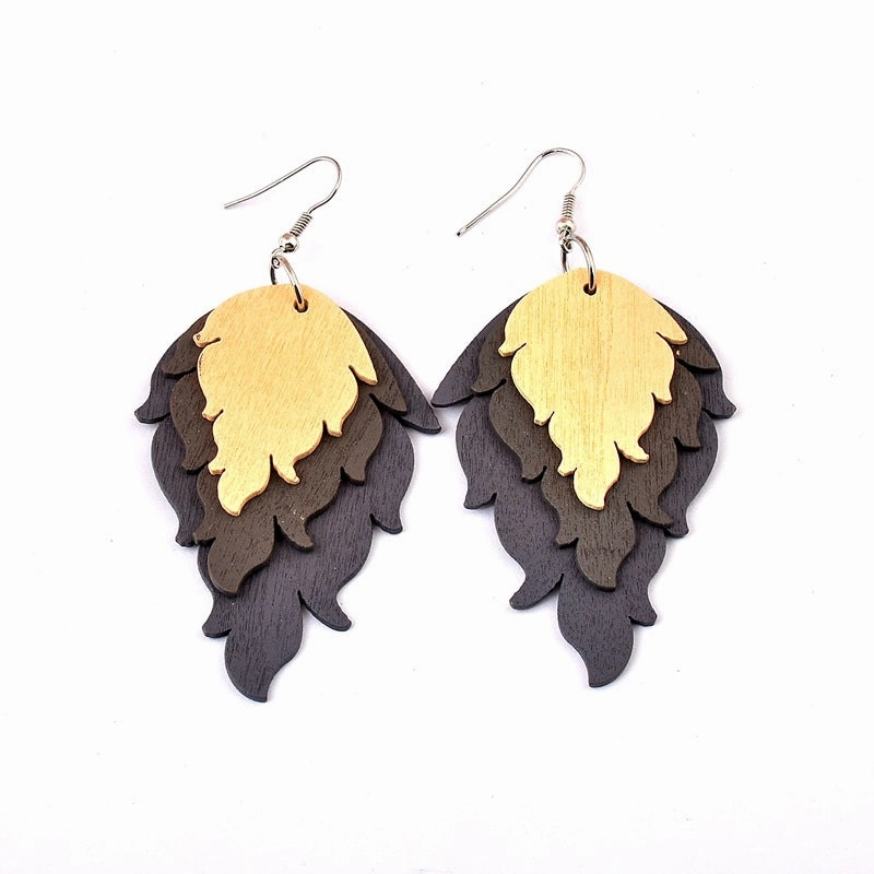 Wholesale Fire Shape Wooden Earrings