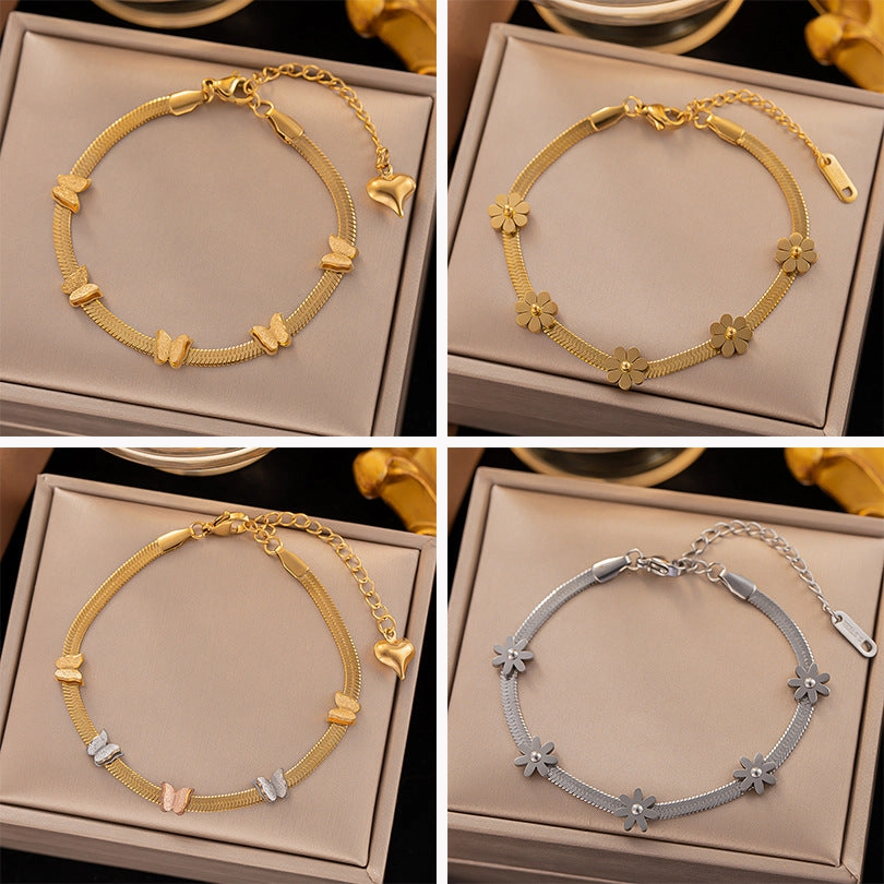 Wholesale Five Flower Butterfly Snake Bone Chain Non-fading Titanium Steel Bracelet