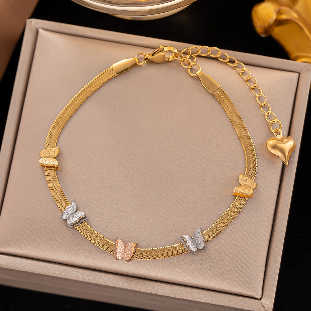 Wholesale Five Flower Butterfly Snake Bone Chain Non-fading Titanium Steel Bracelet