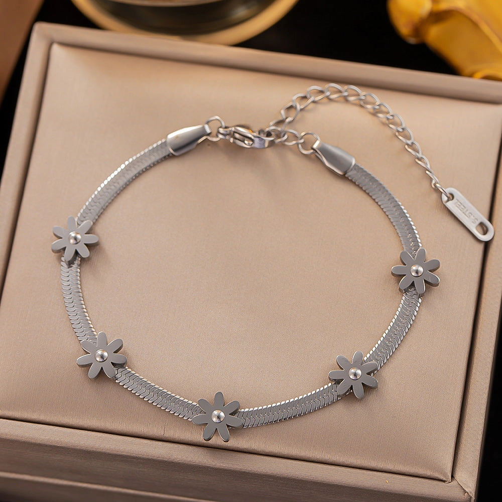 Wholesale Five Flower Butterfly Snake Bone Chain Non-fading Titanium Steel Bracelet