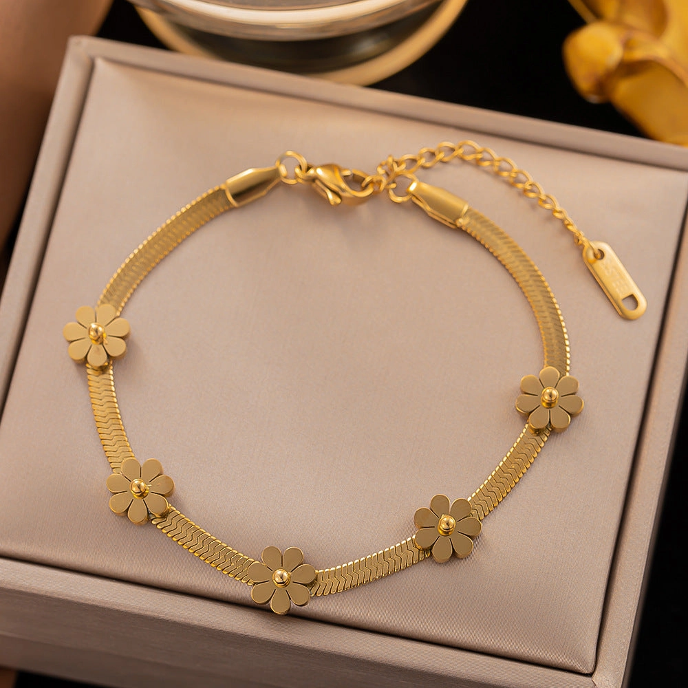 Wholesale Five Flower Butterfly Snake Bone Chain Non-fading Titanium Steel Bracelet