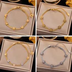 Wholesale Five Flower Butterfly Snake Bone Chain Non-fading Titanium Steel Bracelet
