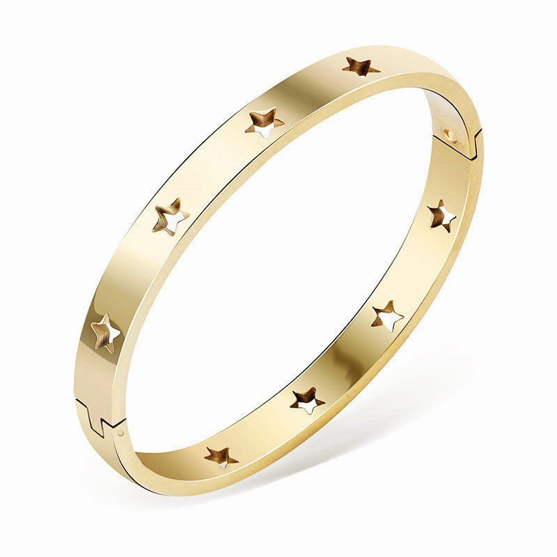 Wholesale Five-pointed Star Hollow Titanium Bracelet Titanium Steel
