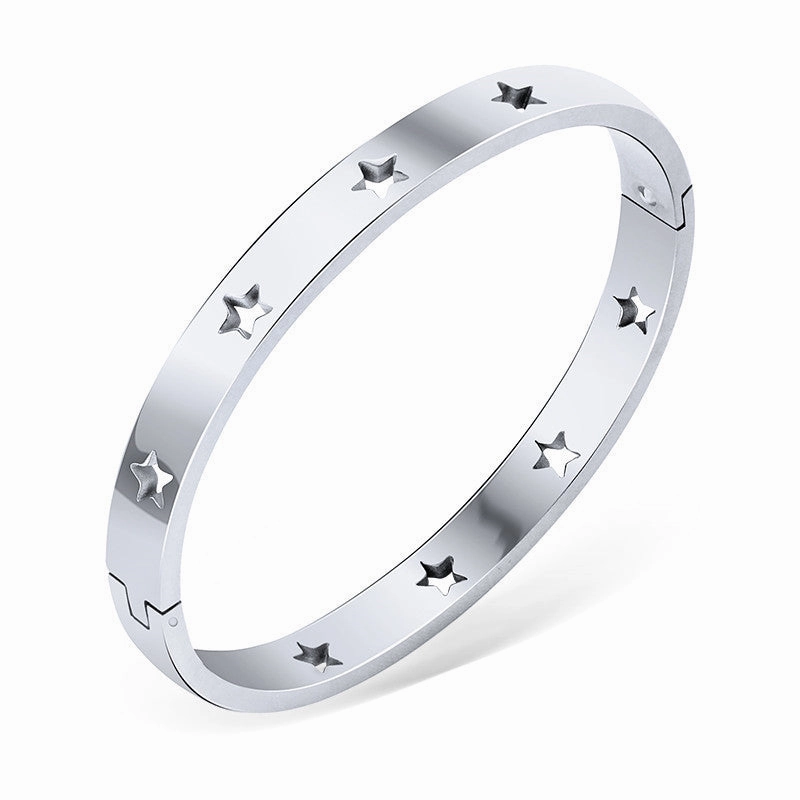 Wholesale Five-pointed Star Hollow Titanium Bracelet Titanium Steel