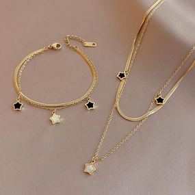 Wholesale Five-pointed Star Shell 14k Gold Necklace Clavicle Chain Bracelet