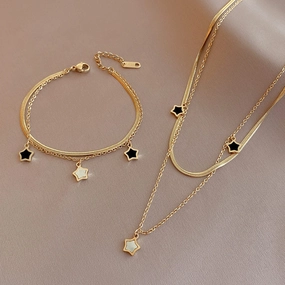 Wholesale Five-pointed Star Shell 14k Gold Necklace Clavicle Chain Bracelet