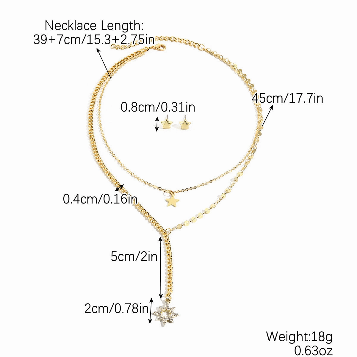 Wholesale Five-pointed Star Stacked Zircon Metal Multi-layer Necklace Jewelry Set