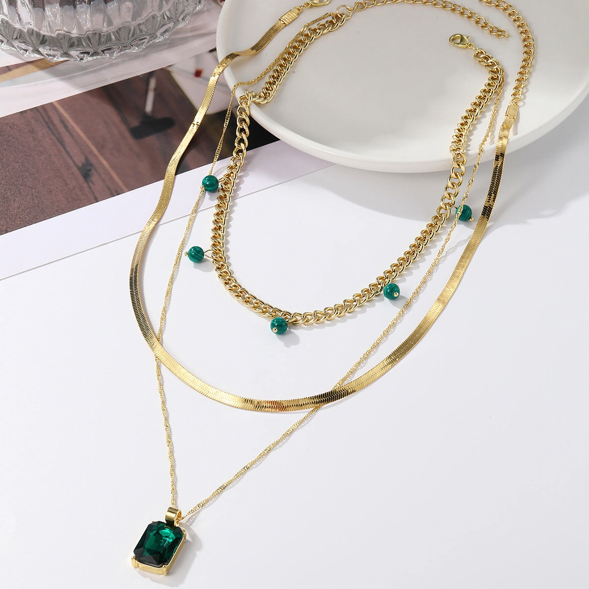 Wholesale Five-pointed Star Stacked Zircon Metal Multi-layer Necklace Jewelry Set
