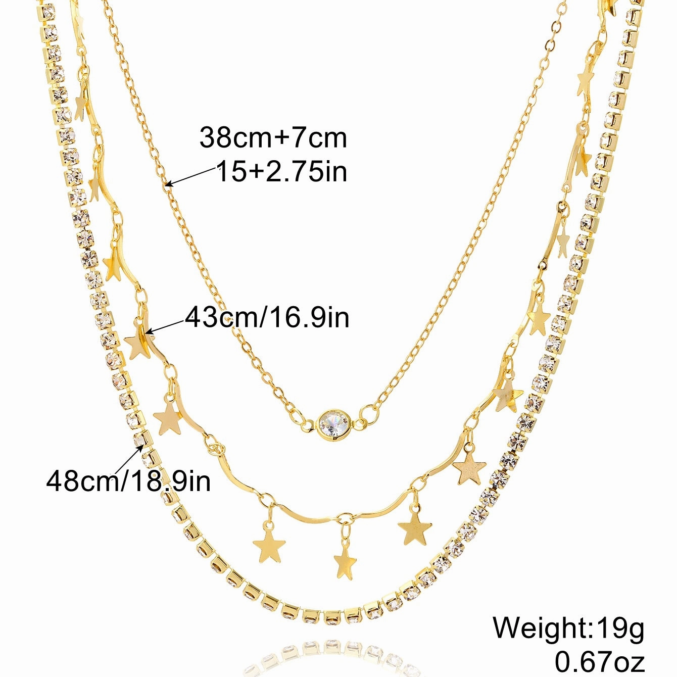 Wholesale Five-pointed Star Stacked Zircon Metal Multi-layer Necklace Jewelry Set