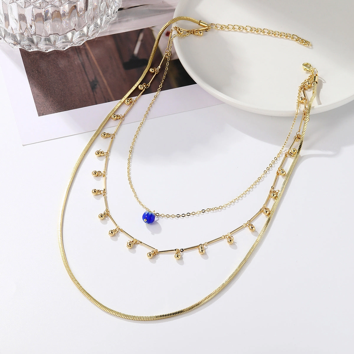 Wholesale Five-pointed Star Stacked Zircon Metal Multi-layer Necklace Jewelry Set