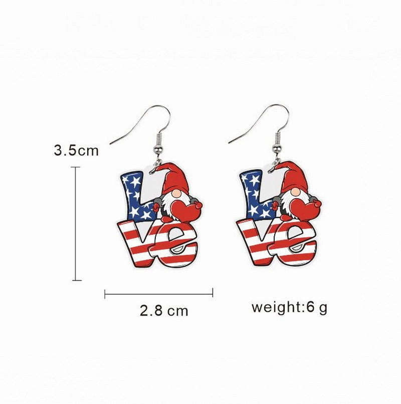 Wholesale Flag Butterfly Cow Finger Smiley Eagle Love Heart American Independence Day Earrings