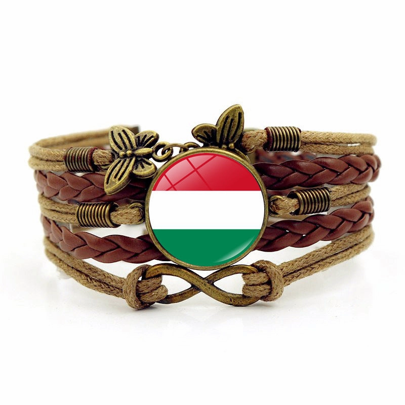 Wholesale Flag Time Stone Multilayer Braided Alloy Bracelet