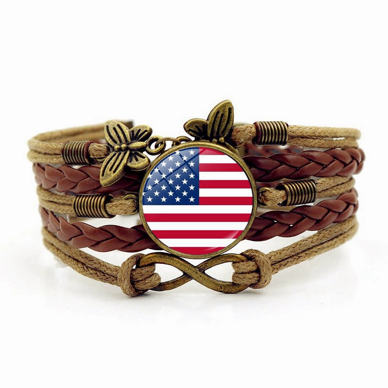 Wholesale Flag Time Stone Multilayer Braided Alloy Bracelet