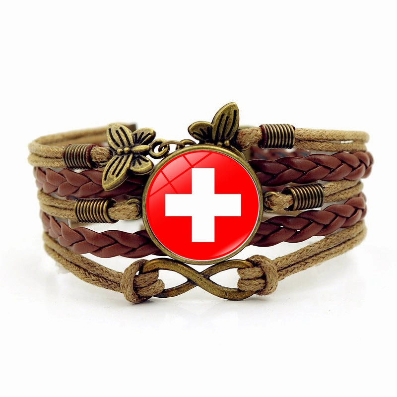 Wholesale Flag Time Stone Multilayer Braided Alloy Bracelet