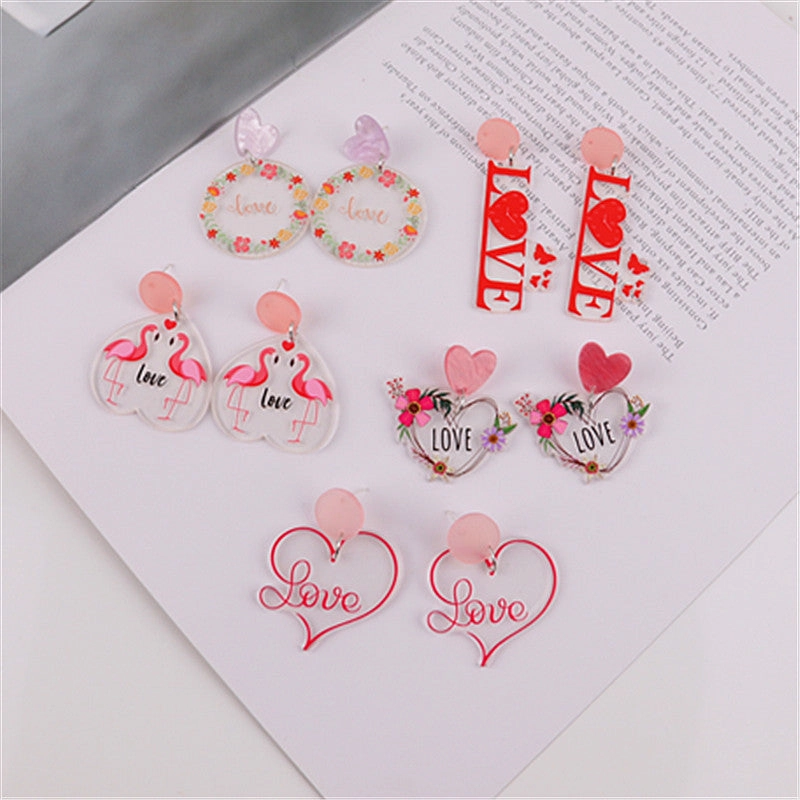 Wholesale Flamingo Heart Acrylic Earrings