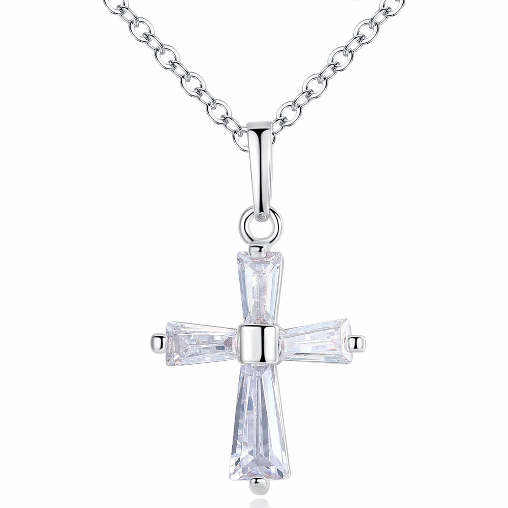 Wholesale Flash Diamond Holy Light Cross Necklace Copper